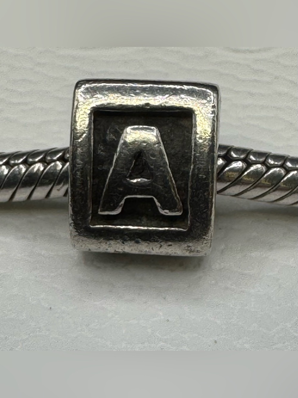 Authentic Retired Pandora Vintage Block Initial Letter A Charm 925 ALE